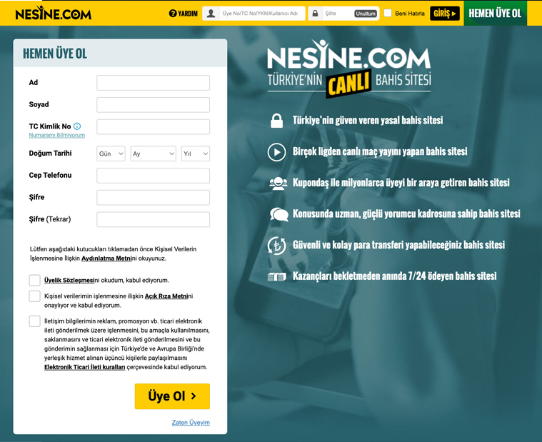 nesine.com screenshot