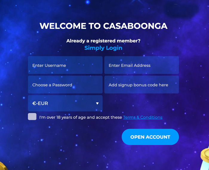 casaboonga sign up screenshot