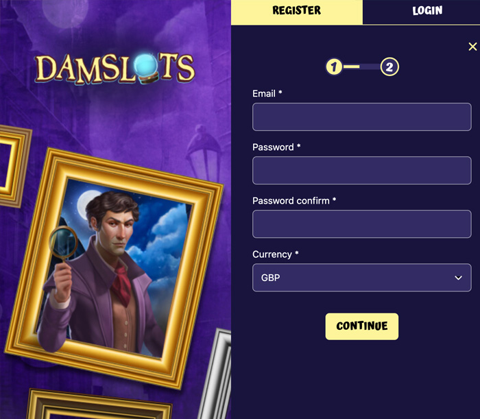damslots screenshot on where to register