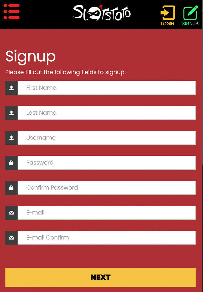 slotstoto screenshot on how to sign up